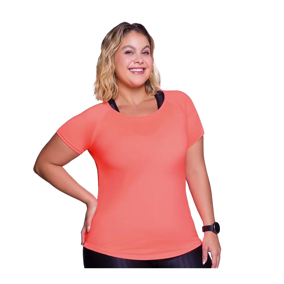 Camiseta Selene Básica Plus Size 24980 Laranja Neon Camiseta Selene Básica Plus Size 24980 Laranja Neon