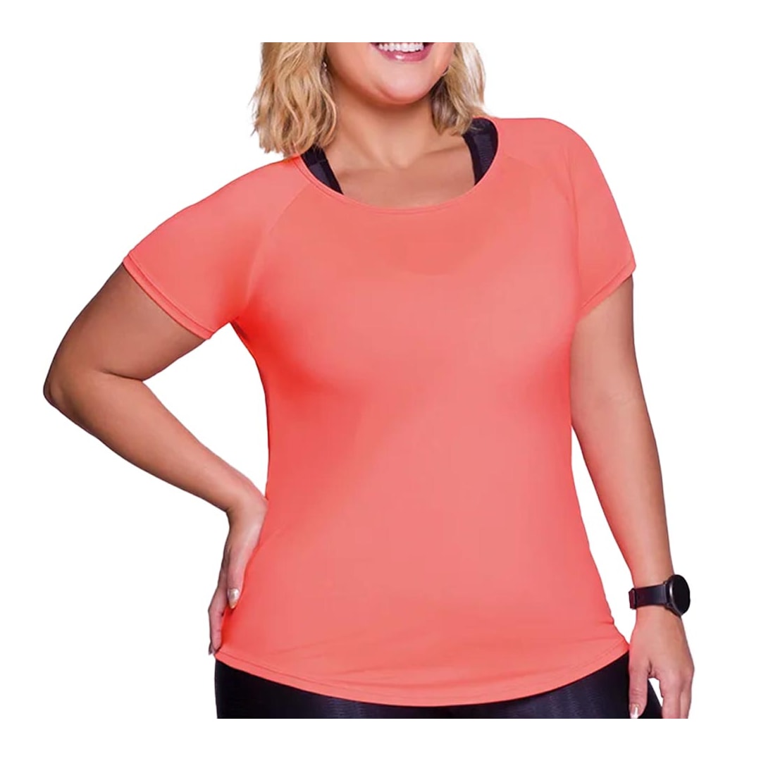 Camiseta Selene Básica Plus Size 24980 Laranja Neon