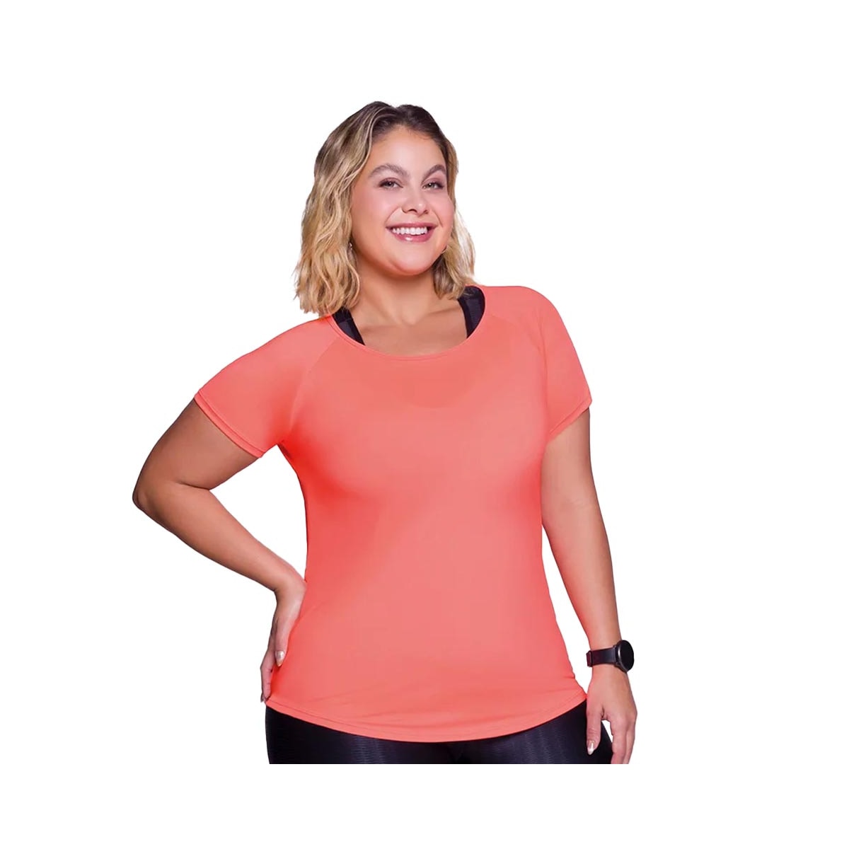 Camiseta Selene Básica Plus Size 24980 Laranja Neon Camiseta Selene Básica Plus Size 24980 Laranja Neon