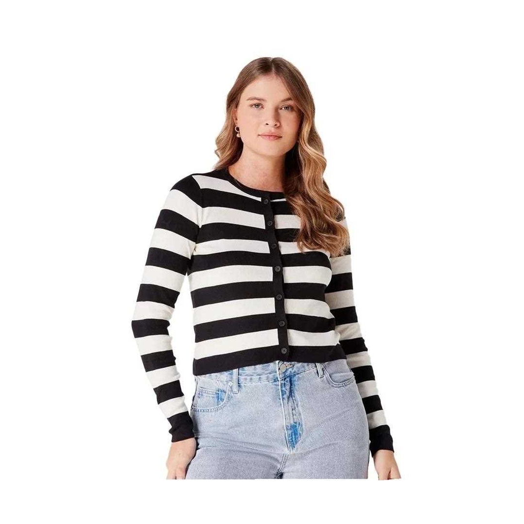 Cardigan Hering Tricô Manga Longa K4vm Preto/Off White Cardigan Hering Tricô Manga Longa K4vm Preto/Off White