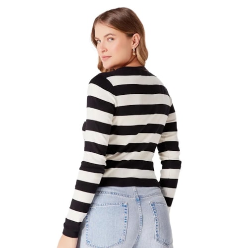 Detalhe - Cardigan Hering Tricô Manga Longa K4vm Preto/Off White