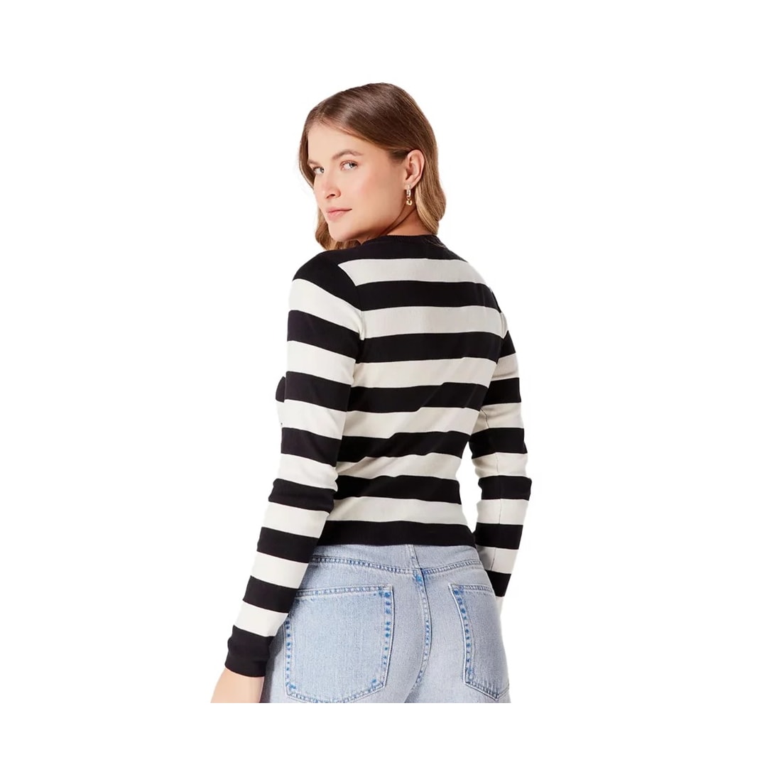 Cardigan Hering Tricô Manga Longa K4vm Preto/Off White