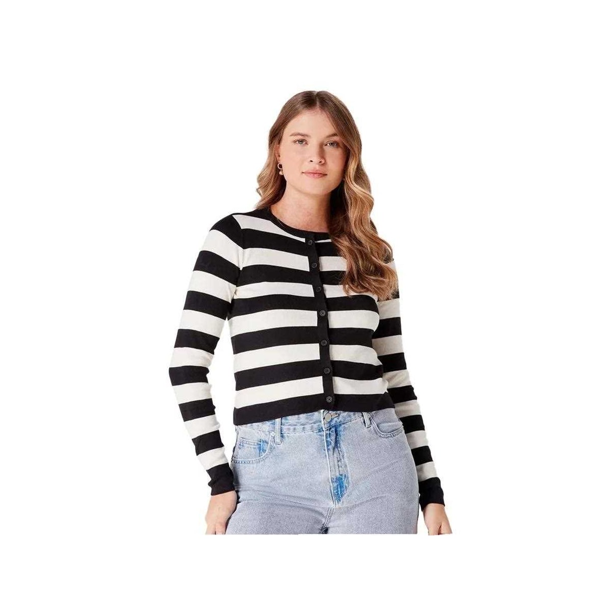 Cardigan Hering Tricô Manga Longa K4vm Preto/Off White Cardigan Hering Tricô Manga Longa K4vm Preto/Off White