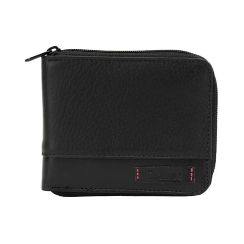 Carteira Classe C/Ziper Masculina De Couro M231 Preto/Preto