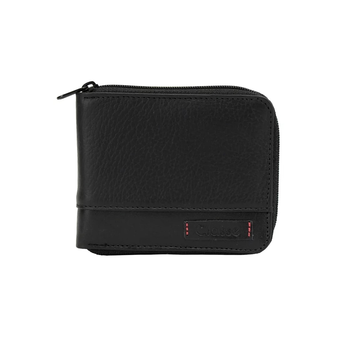 Carteira Classe Com Ziper De Couro M231 Preto/Preto