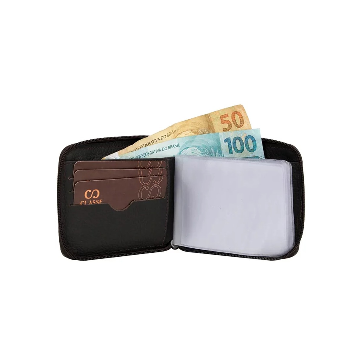 Carteira Classe Com Ziper De Couro M231 Preto/Preto Carteira Classe Com Ziper De Couro M231 Preto/Preto
