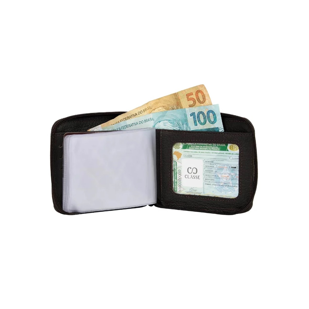 Carteira Classe Com Ziper De Couro M231 Preto/Preto Carteira Classe Com Ziper De Couro M231 Preto/Preto