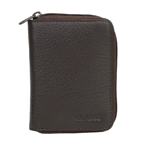 Carteira Classe Com Ziper Masculina De Couro M250 Cafe