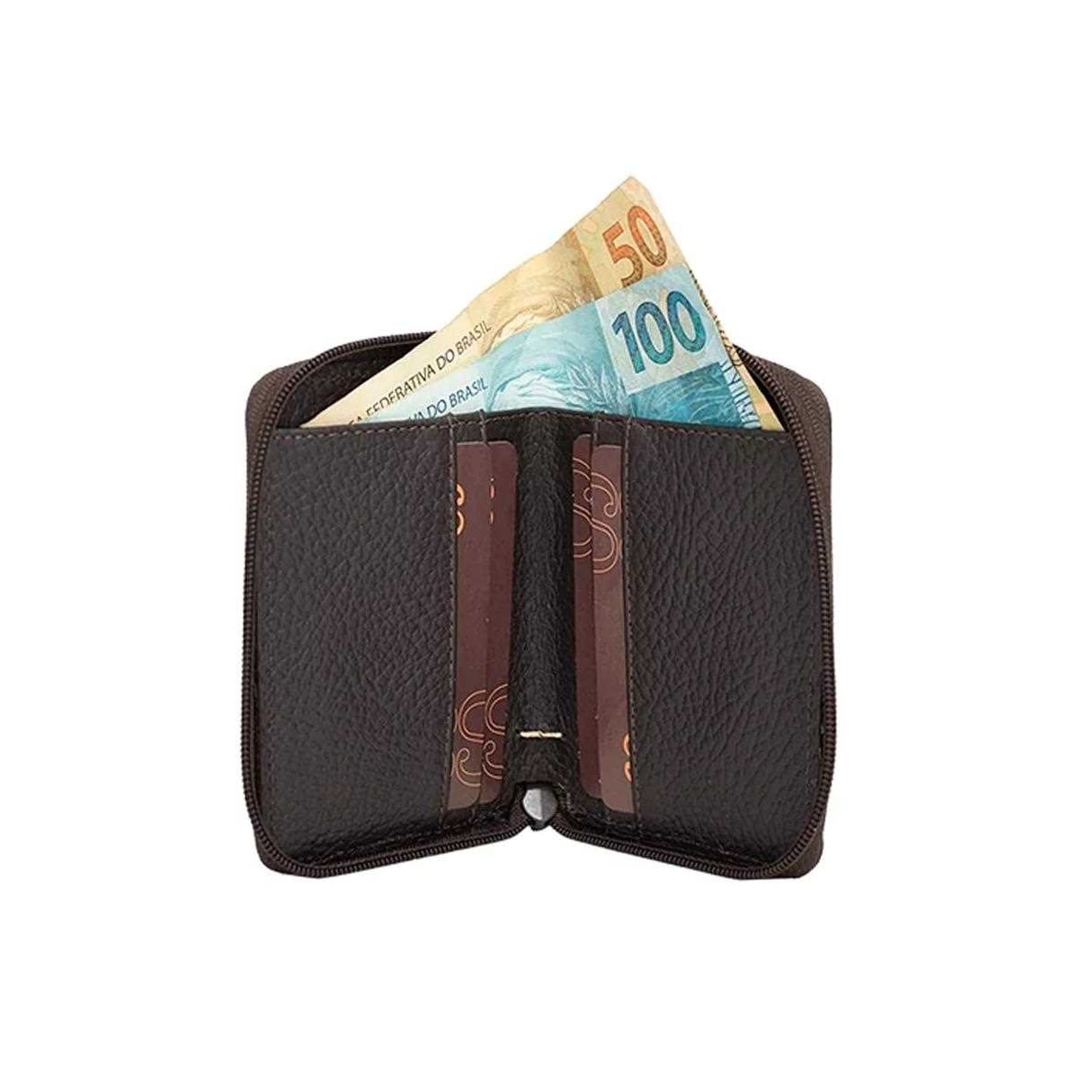 Carteira Classe Com Ziper Masculina De Couro M250 Cafe Carteira Classe Com Ziper Masculina De Couro M250 Cafe