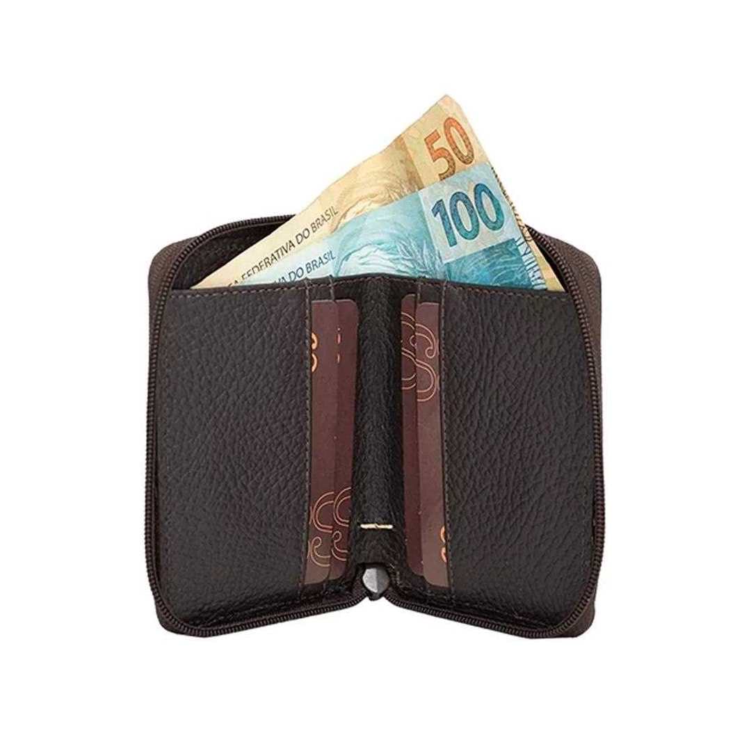 Carteira Classe Com Ziper Masculina De Couro M250 Cafe