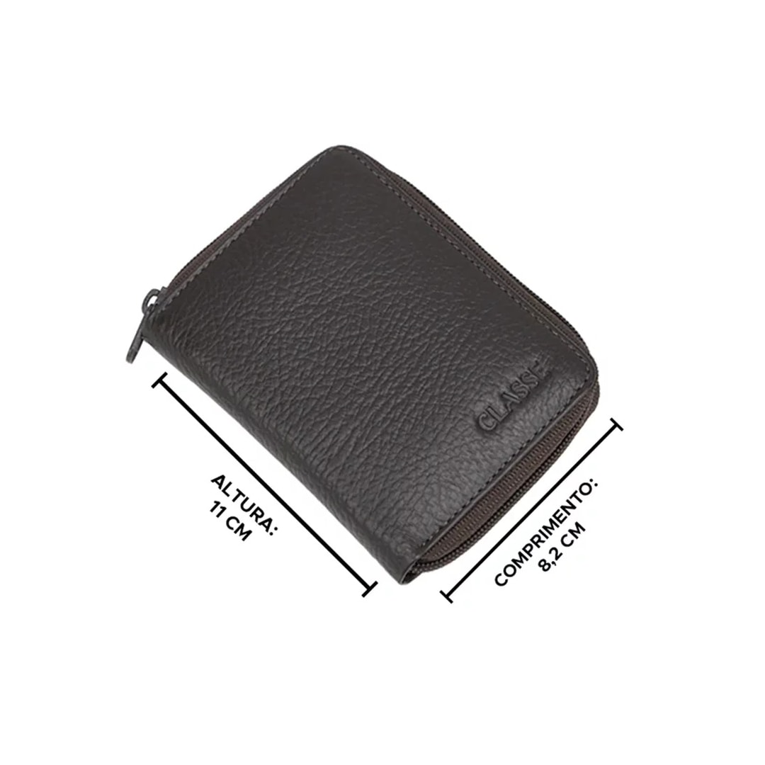 Carteira Classe Com Ziper Masculina De Couro M250 Cafe