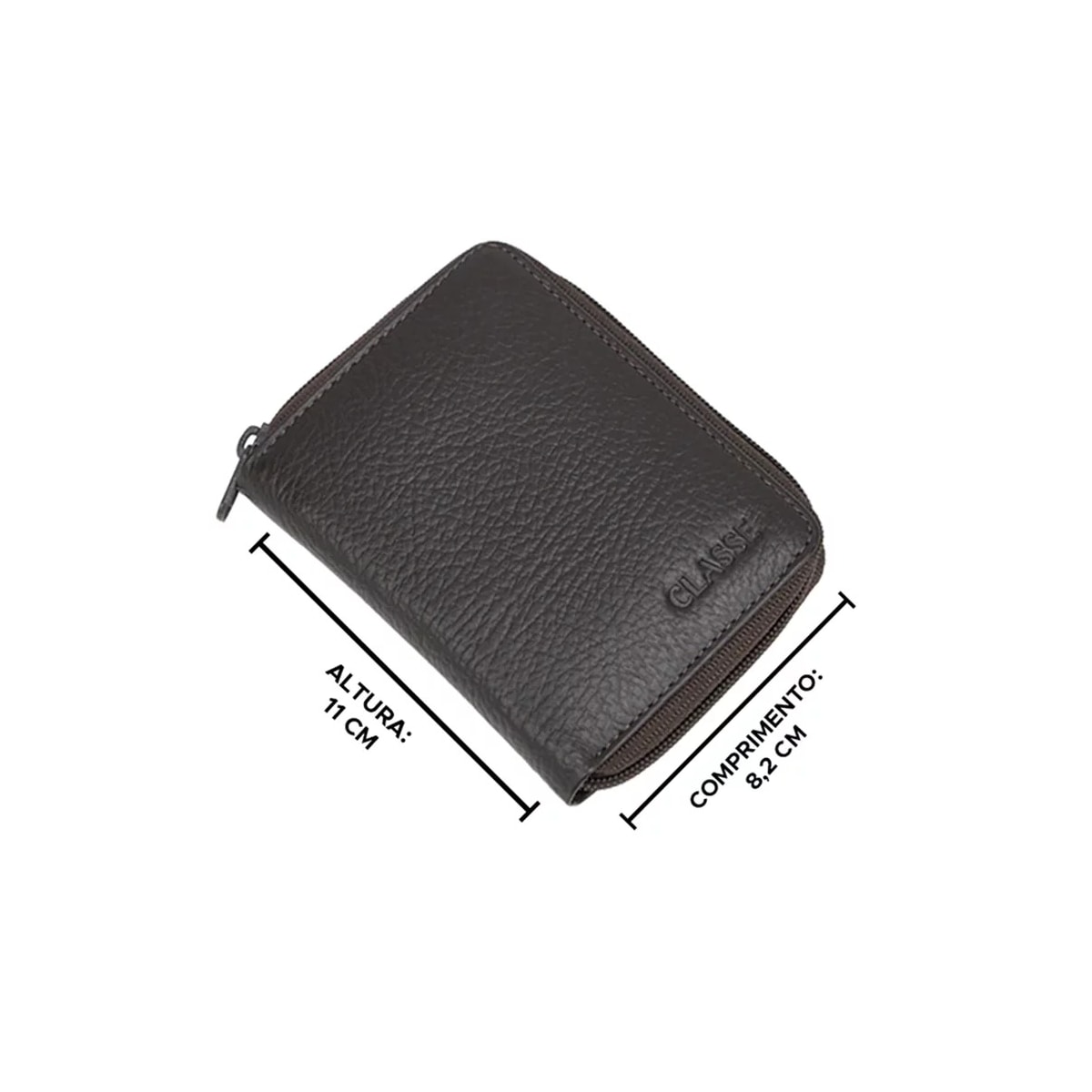 Carteira Classe Com Ziper Masculina De Couro M250 Cafe