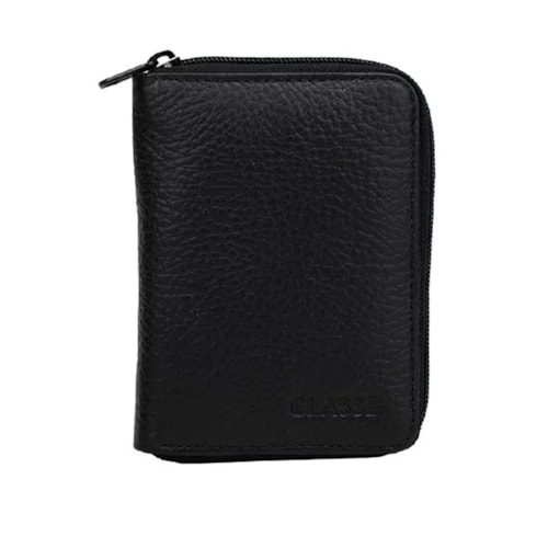 Carteira Classe Com Ziper Masculina De Couro M250 Preto