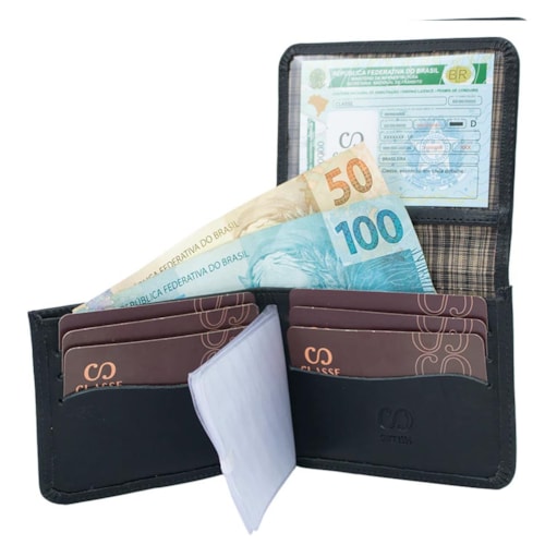 Detalhe - Carteira Classe Couro 040-0 Preto