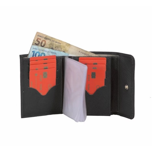 Detalhe - Carteira Classe Feminina de Couro F3120 Preto