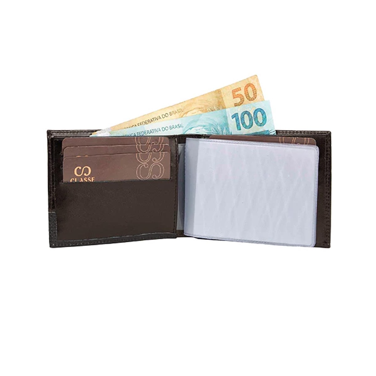 Carteira Classe Masculina Social De Couro M104-1 Brown/Cafe Carteira Classe Masculina Social De Couro M104-1 Brown/Cafe