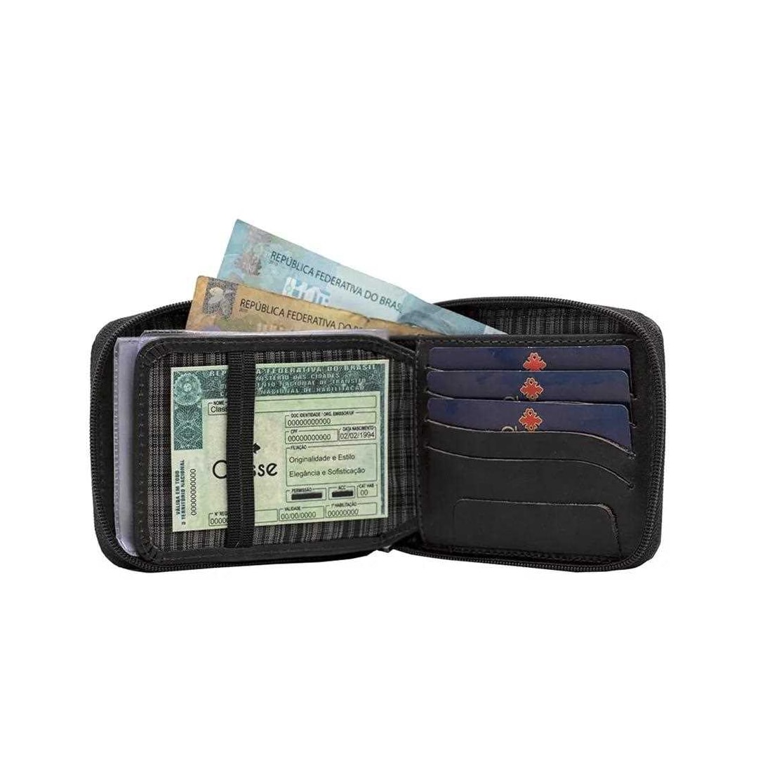 Carteira Masculina de Couro 091-0 Preto/Preto