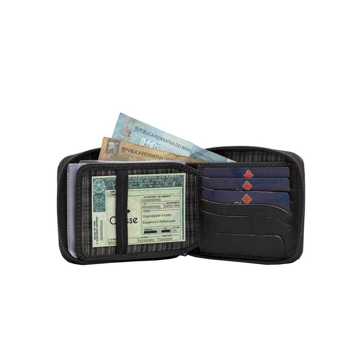 Carteira Masculina de Couro 091-0 Preto/Preto