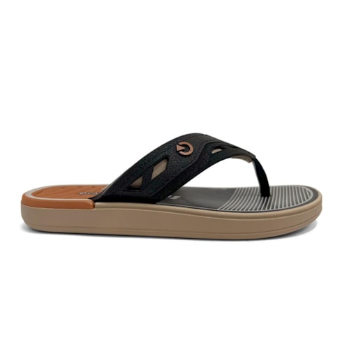 Detalhe - Chinelo Cartago Infantil Dallas Dedo 12216 Bege/Preto/Marrom