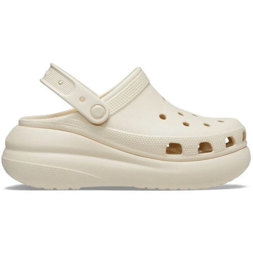 Detalhe - Chinelo Crocs Clog Crush  207521 Creme/Bone