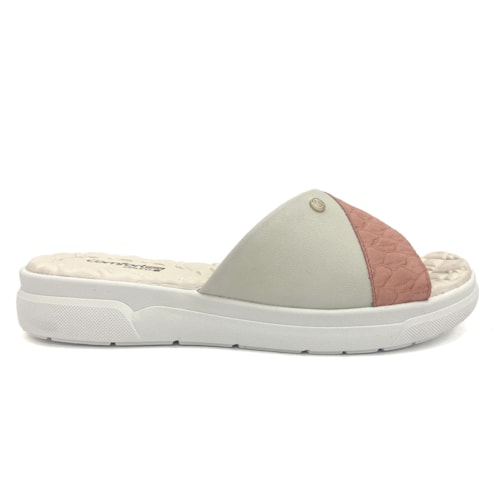 Chinelo De Couro Comfortflex 24-44321 Off White/Coral