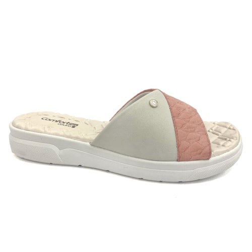 Chinelo De Couro Comfortflex 24-44321 Off White/Coral