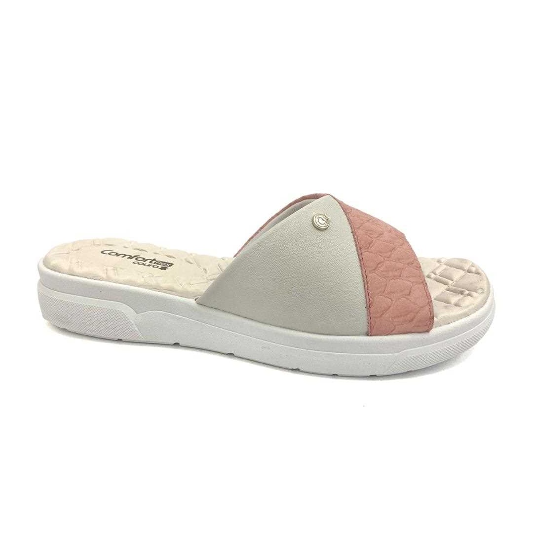 Chinelo De Couro Comfortflex 24-44321 Off White/Coral Chinelo De Couro Comfortflex 24-44321 Off White/Coral