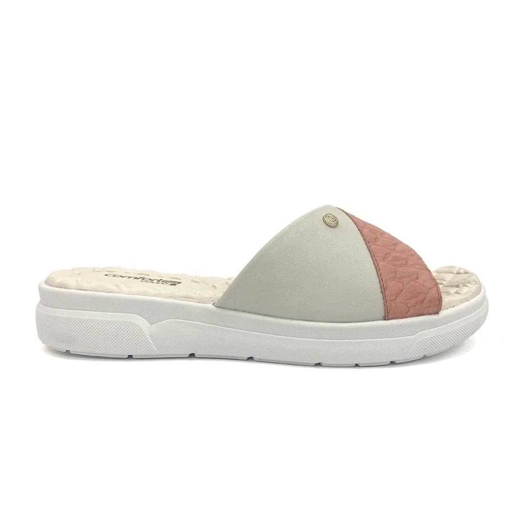 Chinelo De Couro Comfortflex 24-44321 Off White/Coral Chinelo De Couro Comfortflex 24-44321 Off White/Coral