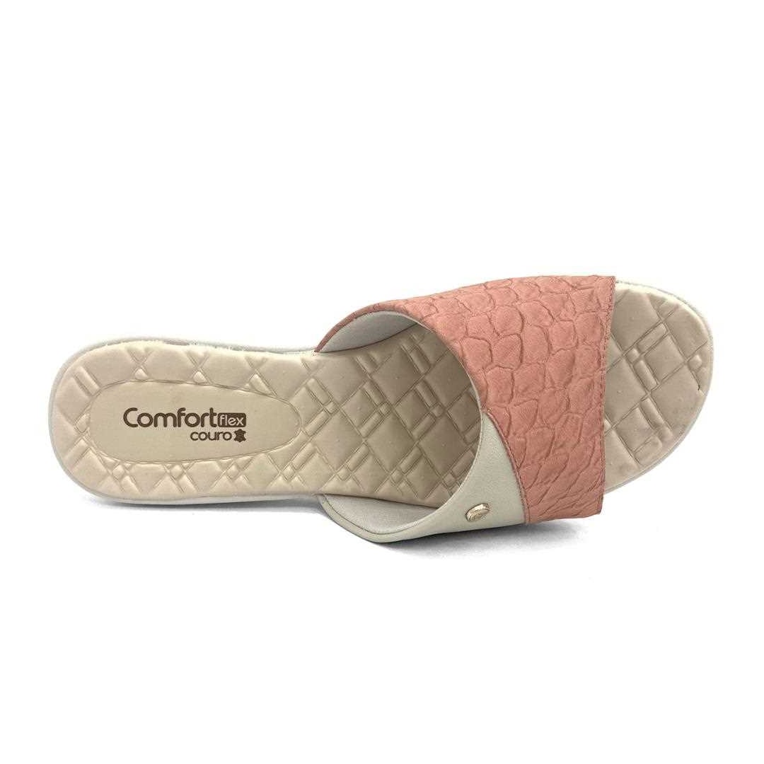Chinelo De Couro Comfortflex 24-44321 Off White/Coral
