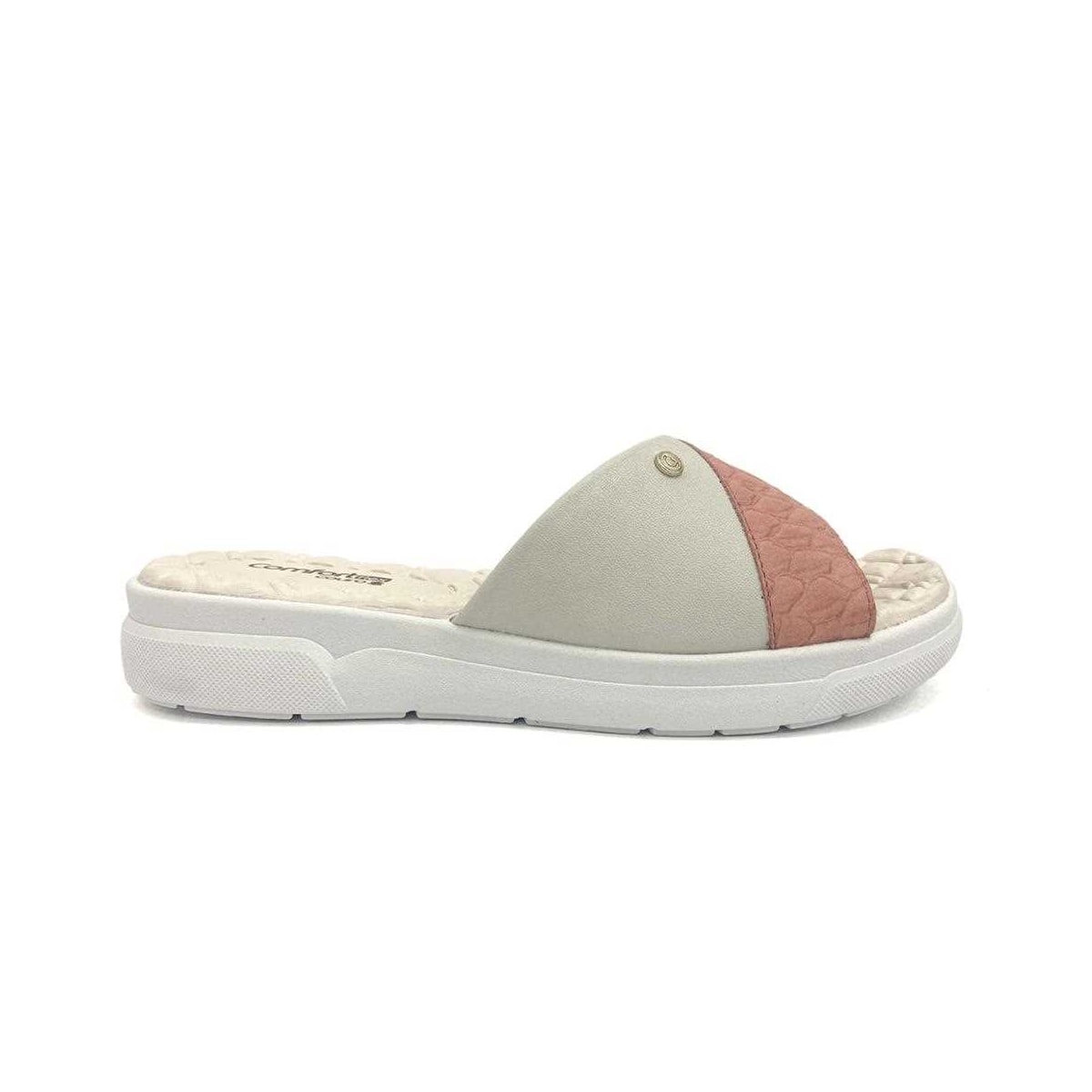 Chinelo De Couro Comfortflex 24-44321 Off White/Coral Chinelo De Couro Comfortflex 24-44321 Off White/Coral