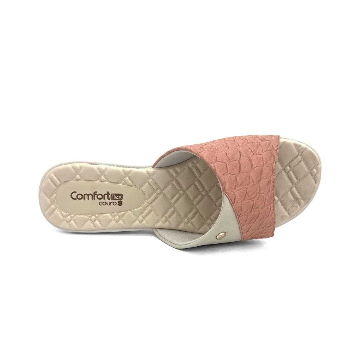 Chinelo De Couro Comfortflex 24-44321 Off White/Coral