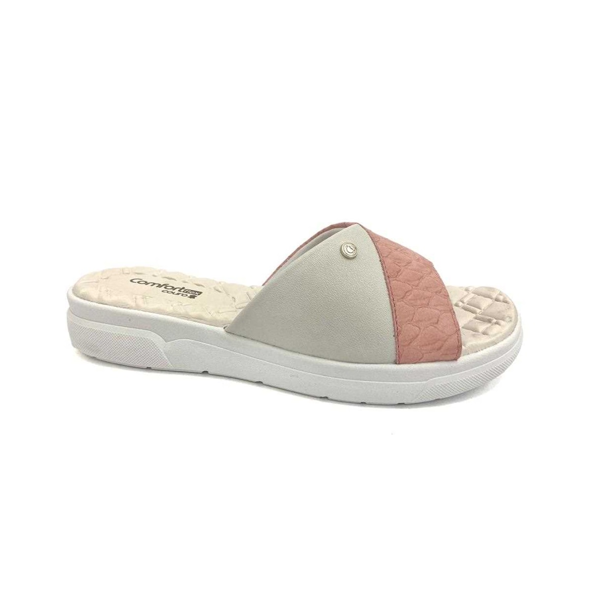 Chinelo De Couro Comfortflex 24-44321 Off White/Coral Chinelo De Couro Comfortflex 24-44321 Off White/Coral