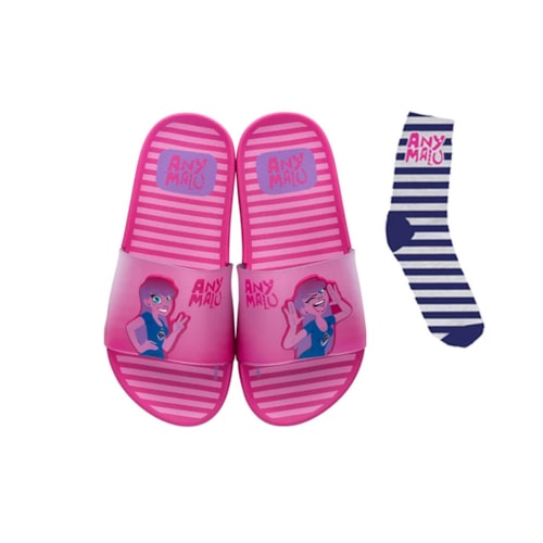 Chinelo Grendene Any Malu Pink Fun Menina 22563 Rosa/Vidro