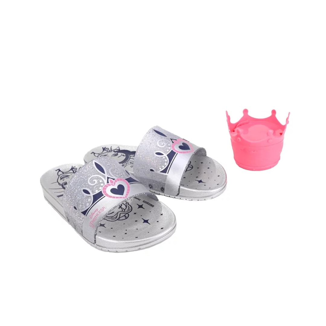 Chinelo Grendene Disney Princesas Surprise 22730 Cinza/Prata