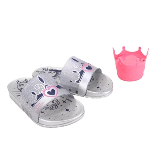 Chinelo Grendene Disney Princesas Surprise 22730 Cinza/Prata