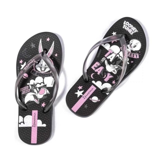 Chinelo Grendene Infantil Kids 26900 Preto/Branco/Rose