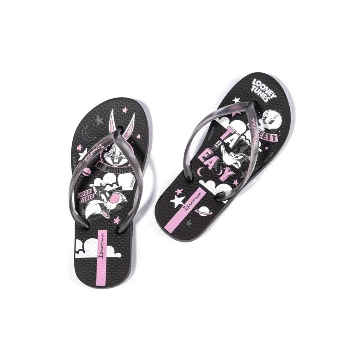 Chinelo Grendene Infantil Kids 26900 Preto/Branco/Rose Chinelo Grendene Infantil Kids 26900 Preto/Branco/Rose