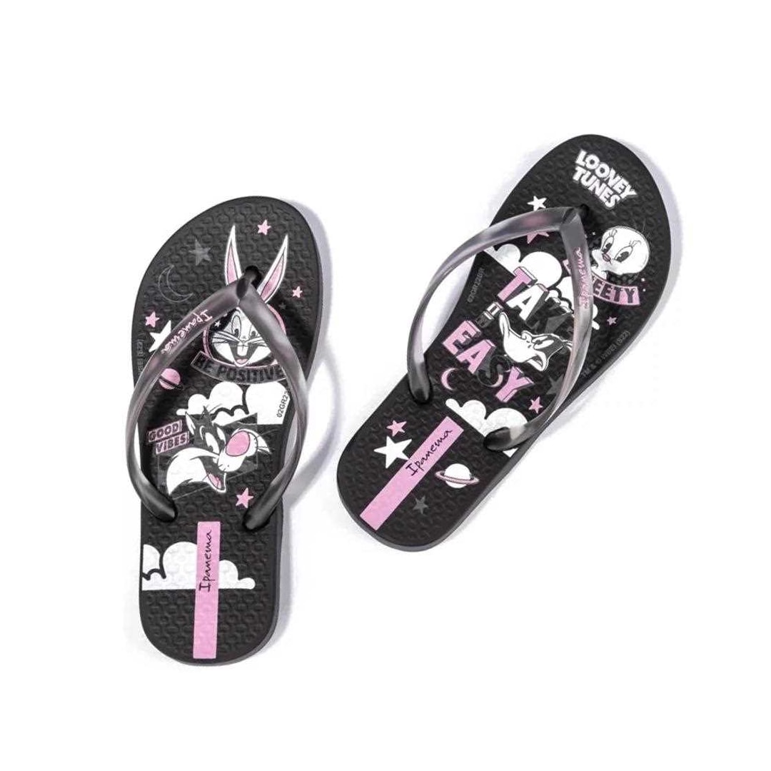 Chinelo Grendene Infantil Kids 26900 Preto/Branco/Rose Chinelo Grendene Infantil Kids 26900 Preto/Branco/Rose