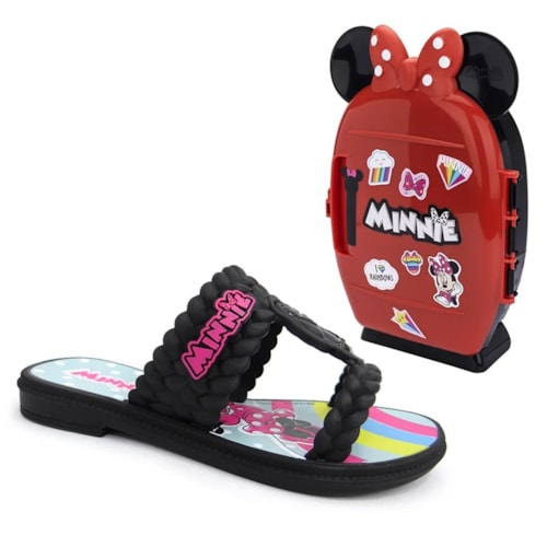 Chinelo Grendene Minnie Mini Geladeira Menina 22491 Preto/Preto/Verde