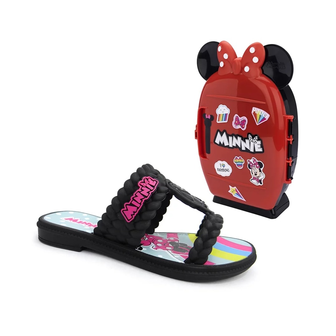 Chinelo Grendene Minnie Mini Geladeira Menina 22491 Preto/Preto/Verde