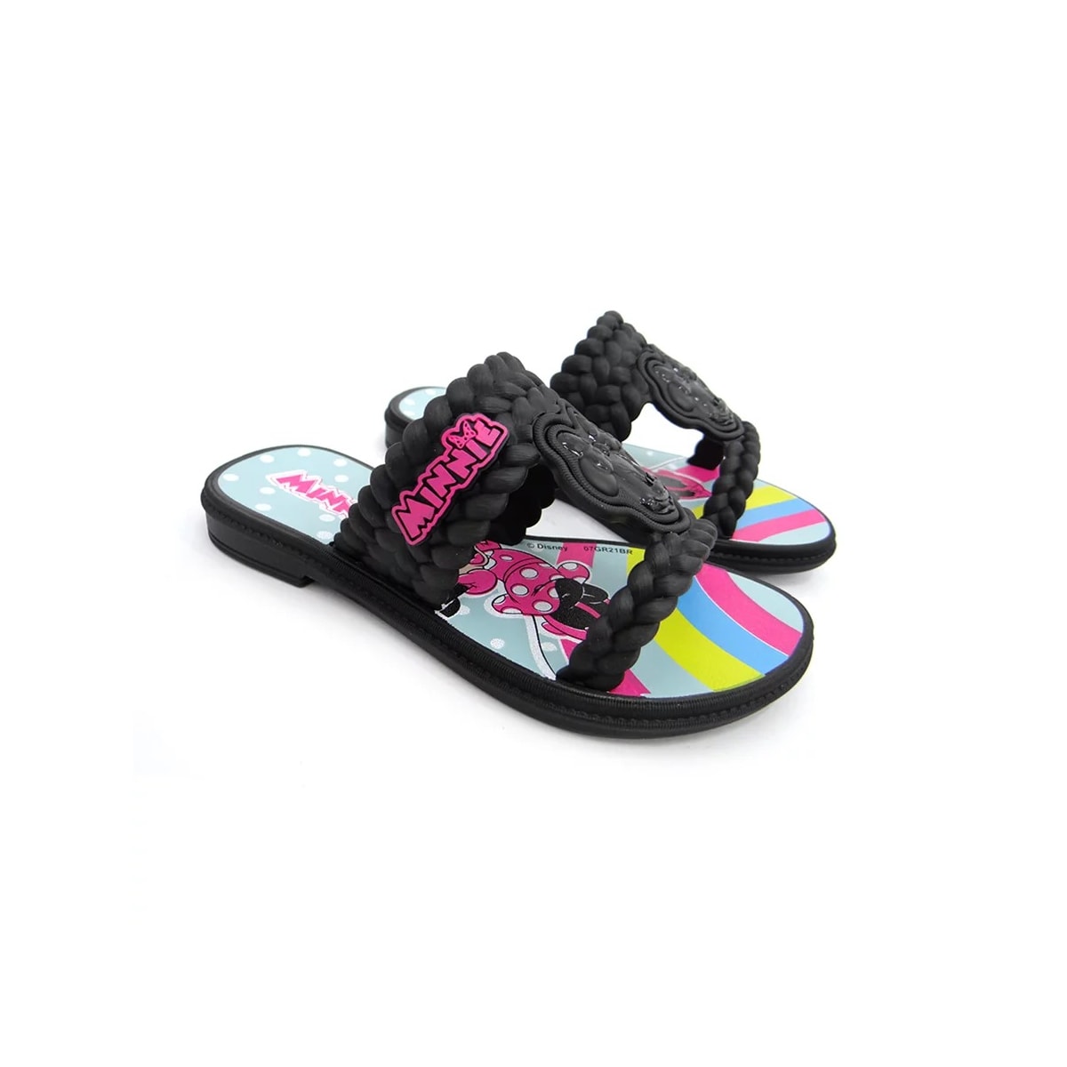Chinelo Grendene Minnie Mini Geladeira Menina 22491 Preto/Preto/Verde
