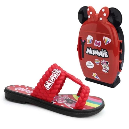 Chinelo Grendene Minnie Mini Geladeira Menina 22491 Preto/Vermelho