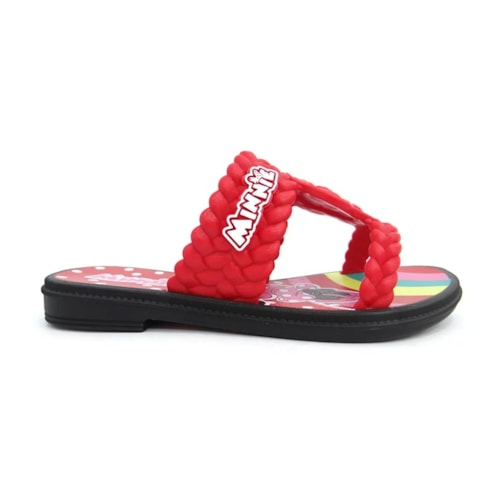 Detalhe - Chinelo Grendene Minnie Mini Geladeira Menina 22491 Preto/Vermelho