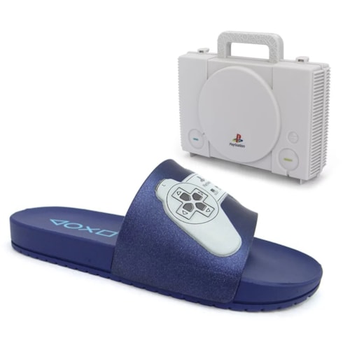 Chinelo Grendene Playstation Play One Slide Menino 22503 Azul/Azul/Cinza