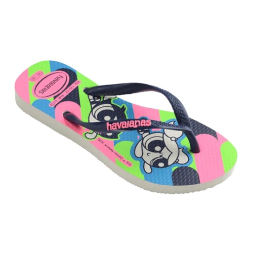 Detalhe - Chinelo Havaianas De Dedo Kids Slim Powerpuff Branco