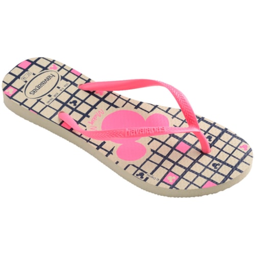 Chinelo Havaianas De Dedo Slim Disney Bege Palha