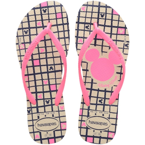 Chinelo Havaianas De Dedo Slim Disney Bege Palha