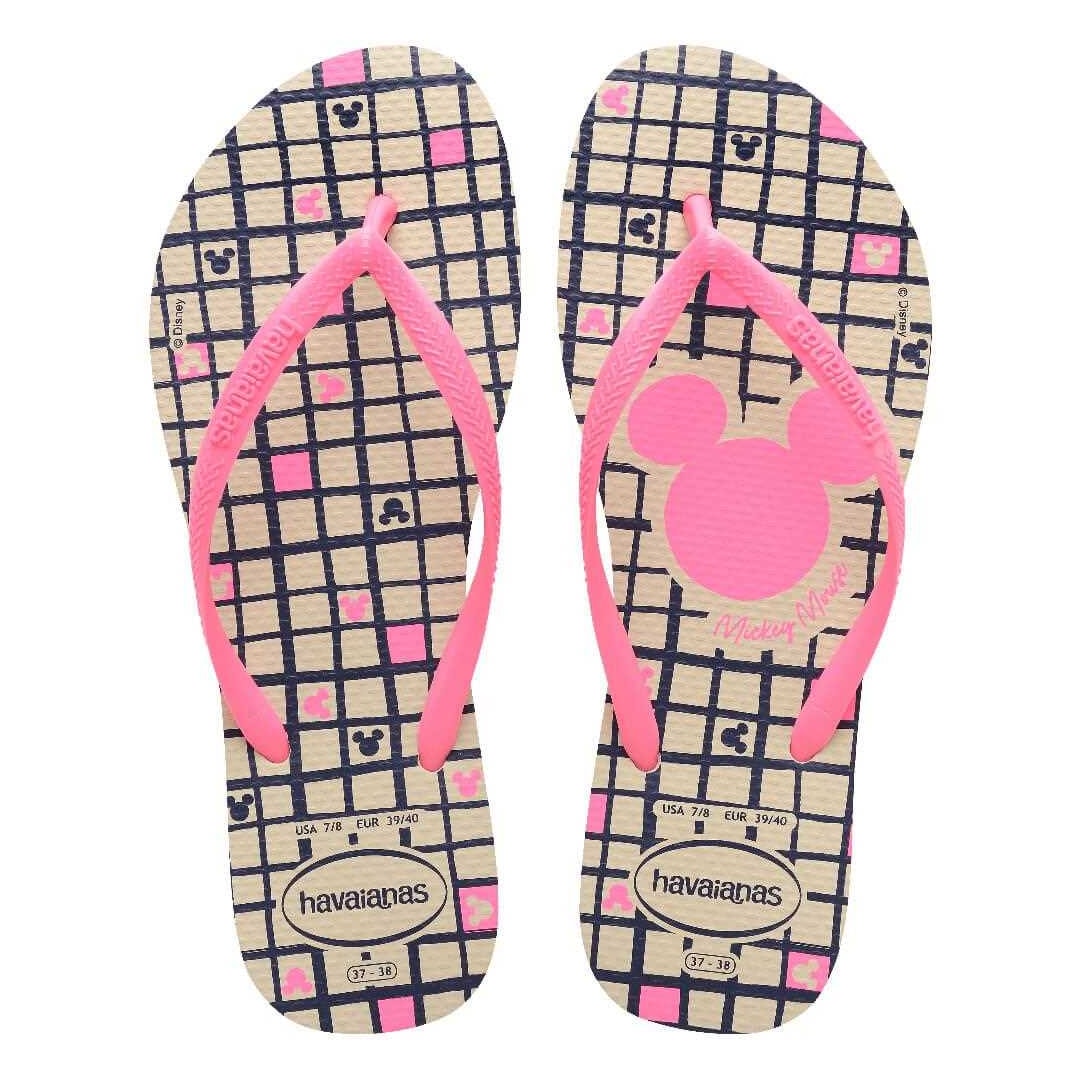 Chinelo Havaianas De Dedo Slim Disney Bege Palha