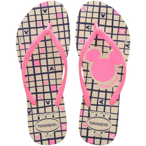 Chinelo Havaianas De Dedo Slim Disney Bege Palha