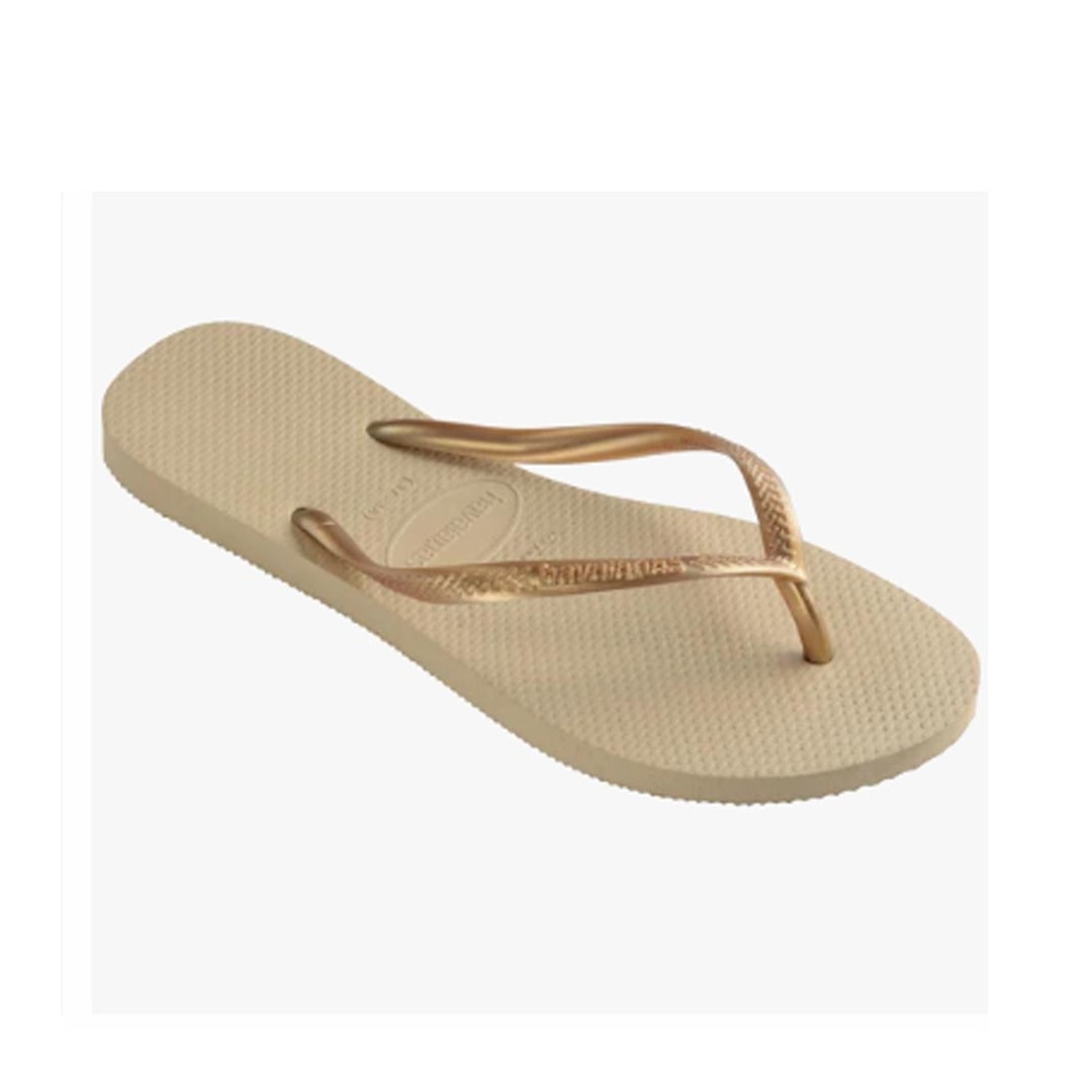Chinelo Havaianas De Dedo Slim Lisa Areia/Dourado Claro